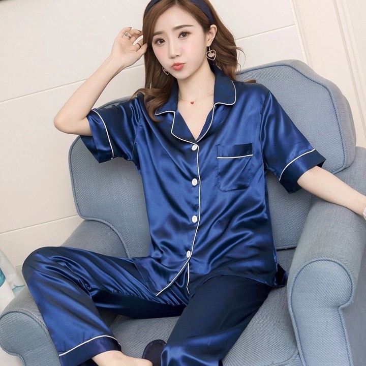 Bộ Đồ Ngủ Ngắn Tay Vải Phi Bóng Cho Nữ Size M-5Xl