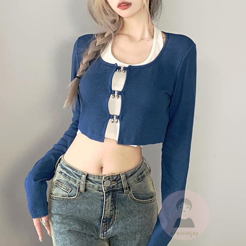 Áo Lửng Tay Dài Cổ Chữ U Thời Trang Quyến Rũ Cho Nữ