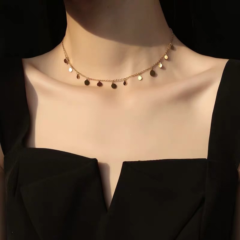 Vòng cổ choker bằng thép titan bóng hình tròn / giọt nước / hình vuông phong cách thời trang retro