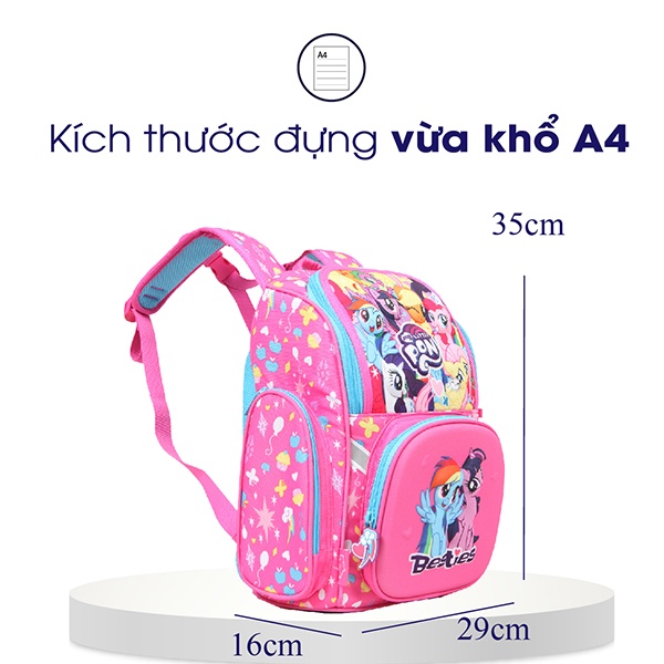 Balo cho bé Clever Hippo Fancy S My Little Pony hồng, balo học sinh tiểu học chống gù cho bé gái