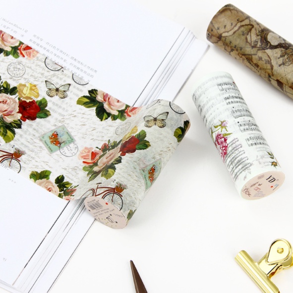 Washi Tape chủ đề vintage cuộn bản rộng 10cm dài 5m trang trí scrapbook, sổ tay planner,…