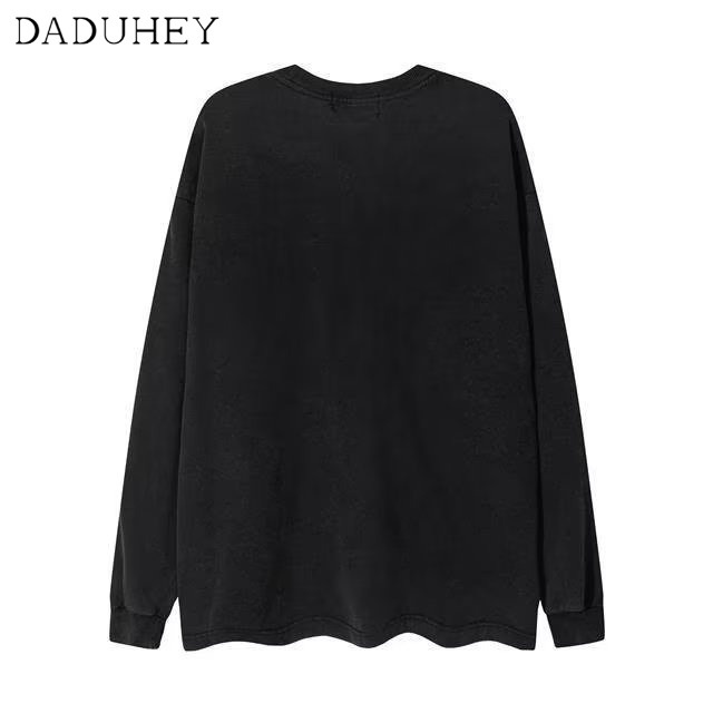 DaDuHey Men's and Women's American-Style Retro Oversize Top Washed Old Floral Long-Sleeved T-shirt