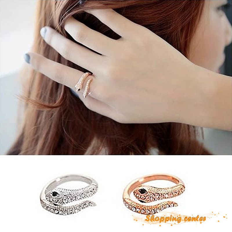 Nhẫn dạng hở 2 đầu hình con rắn có đính đá thời trang cho nữ