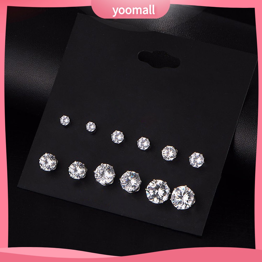 Set 6 đôi bông tai đính kim cương nhân tạo sang trọng cho nữ