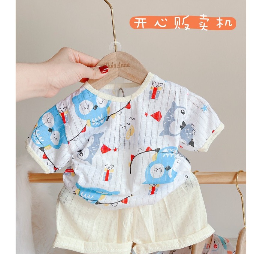 [Mẫu mới] Bộ cộc tay cotton giấy cài cúc vai với nhiều họa tiết đáng yêu cho bé sơ sinh từ 3-13kg - 𝐁𝐎𝟕𝟓