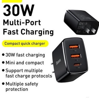 Củ sạc nhanh 30w 3 cổng - 1 cổng type c 2 cổng usb chính hãng baseus - Hưng Hoàng