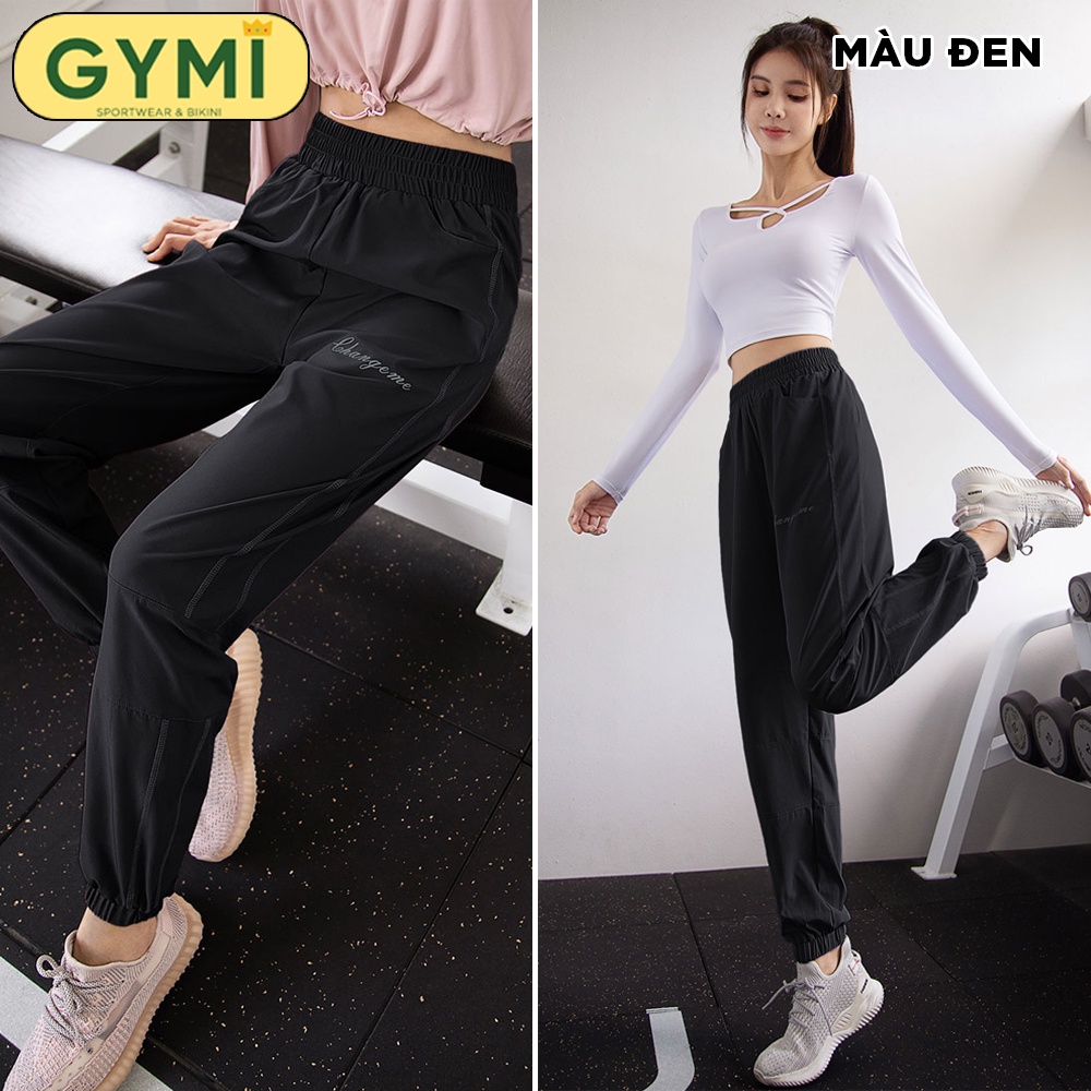 Quần jogger tập gym yoga nữ GYMI QJ08 phom rộng thể thao chất gió giấy 1 lớp mỏng mịn mát thoáng khí