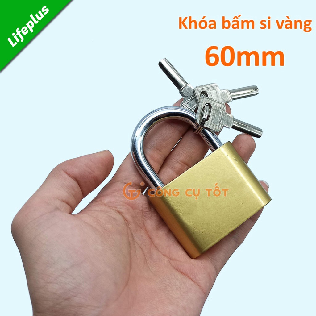 Khóa treo bấm 3 chìa muỗng si vàng 60mm