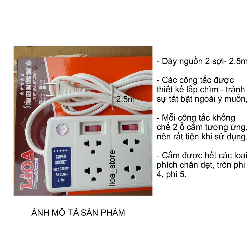 Ổ CẮM LiOA 6 Ổ 3 CHẤU - CÔNG SUẤT LỚN ( MÃ SP : 6SS2.5-2 và 6ss2.5-3).