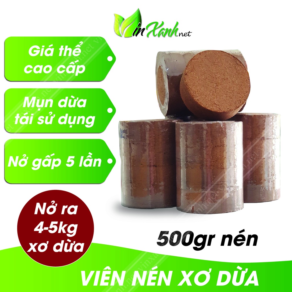 Xơ dừa nén - đất nén hữu cơ xơ dừa cục lớn 0.5kg đã xử lý SẠCH MẦM BỆNH - KHÔNG HÓA CHẤT dùng trồng rau hoa củ quả sạch