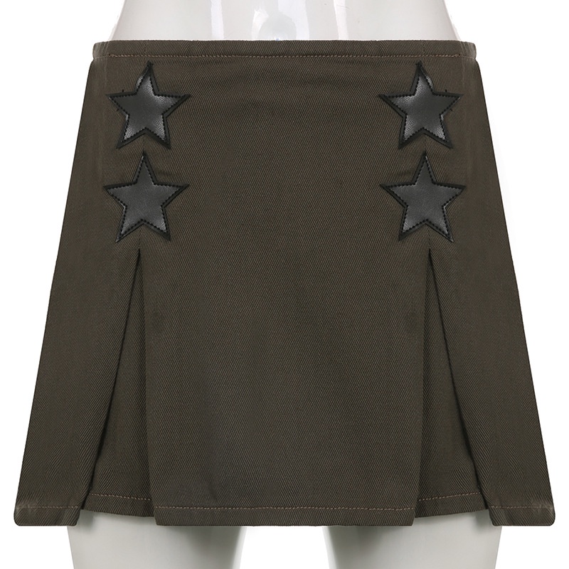 Chân váy jean Lưng Cao Xẻ Tà In Họa Tiết Ngôi Sao Phong Cách Đường Phố Cá Tính Cho Nữ