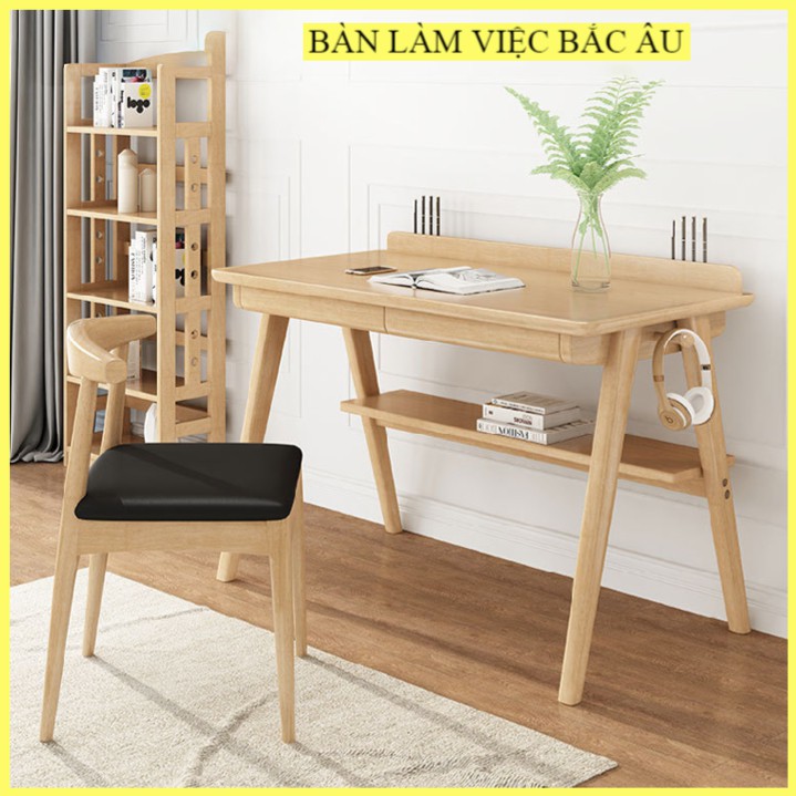 Bàn ghế làm việc bằng gỗ phong cách Bắc Âu 120 x 60cm