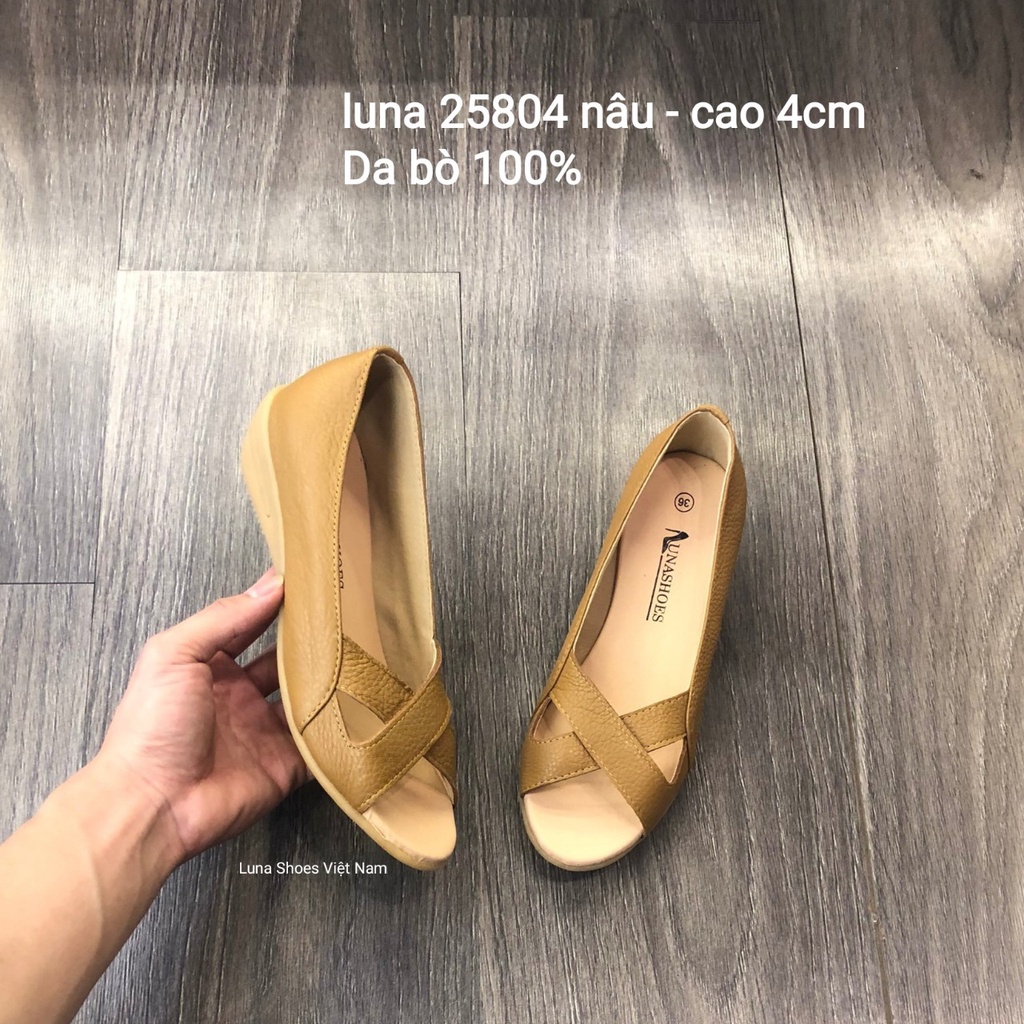 Giày đế xuồng nữ trung niên 3p  LUNASHOES (25804) da bò cao cấp đế cao su tự nhiên êm chân tôn dáng và lịch sự.