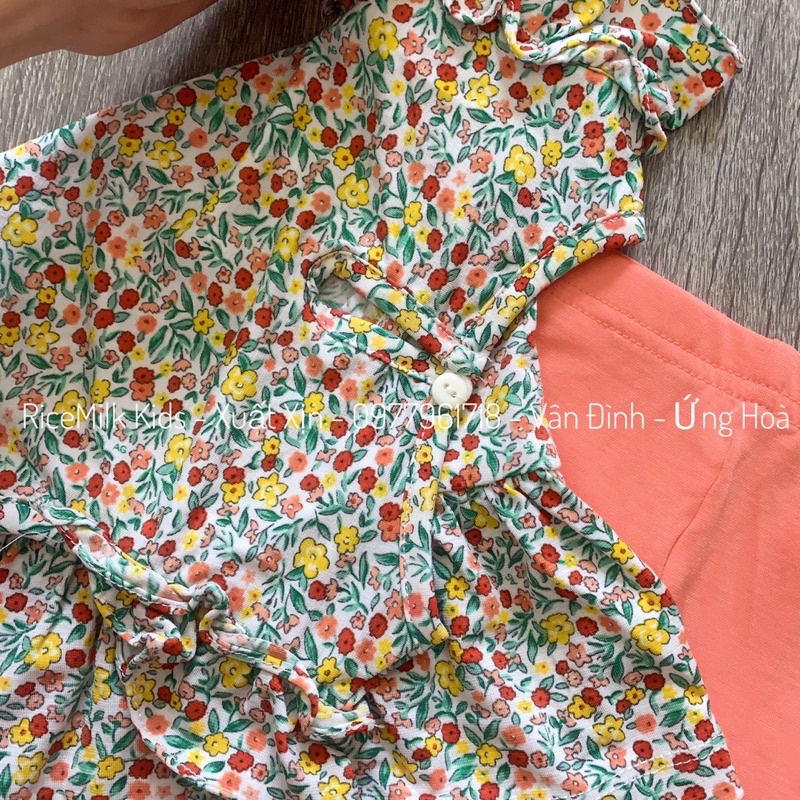 Bộ thun cotton cho bé gái cánh tiên hoa lá xuất Hàn