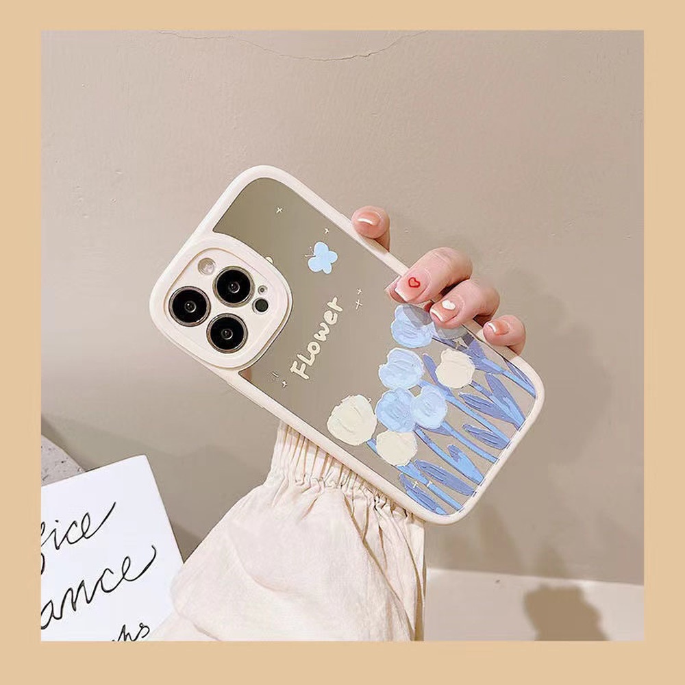 Ốp Điện Thoại TPU Dẻo Gắn Gương Trang Điểm Hình Hoa Tulip Cho IPhone 11 13 12 Pro Max 8 7 Plus X