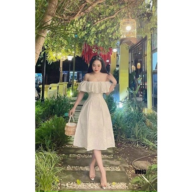 Đầm váy nữ trễ vai sang chảnh họa tiết 3 màu cá tính sáng da tôn dáng trẻ trung sang trọng thanh lịch siêu xinh