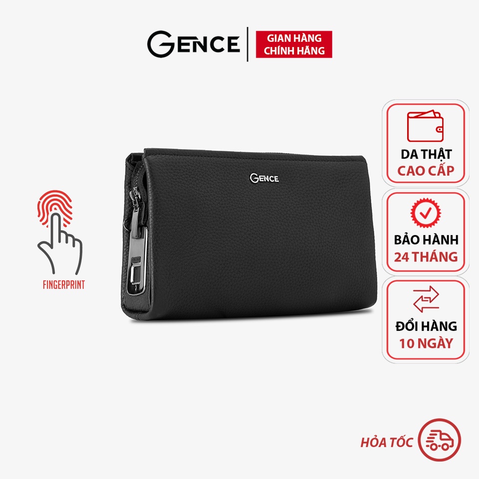 Túi Clutch nam dáng công sở Gence có khóa vân tay da bò Mill mềm RB06