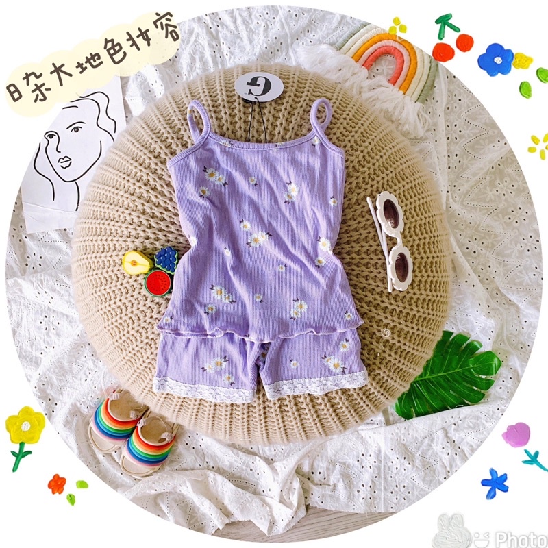 Đồ bộ 2 dây, bộ dây đùi cotton len gân bé gái mát mùa hè