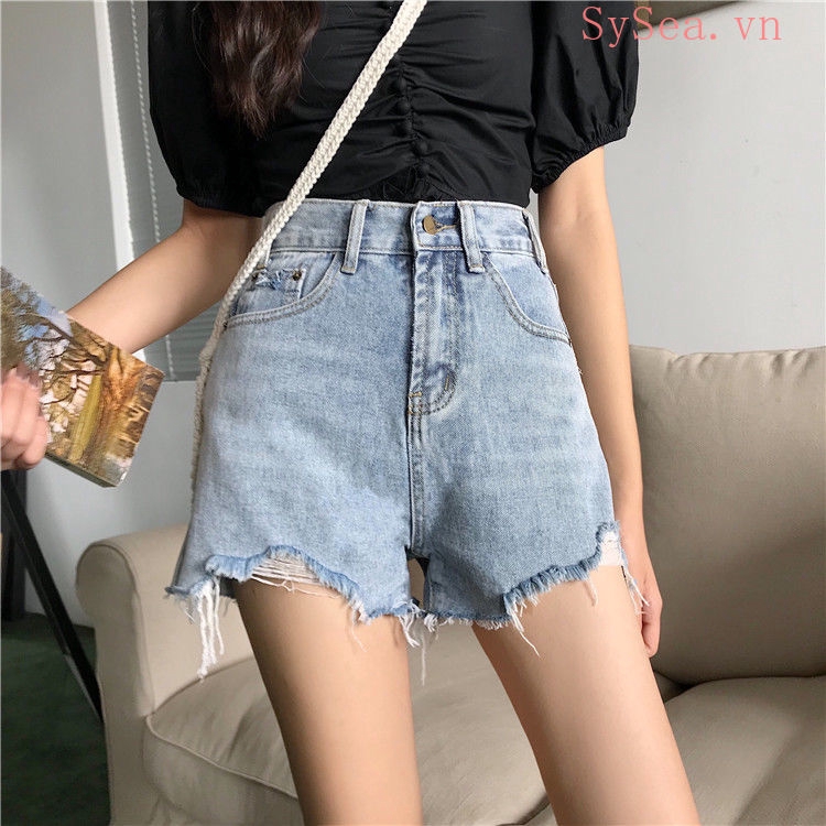 Quần Short Jeans Lưng Cao Phong Cách Hàn Quốc Thời Trang Cho Nữ