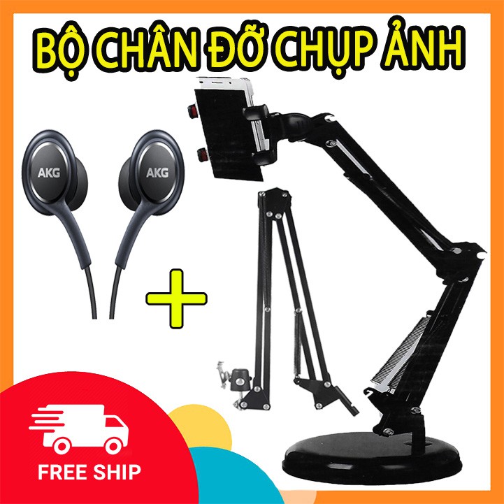 COMBO KẸP ĐIỆN THOẠI, KẸP IPAD ĐẦU GIƯỜNG KÈM TAI NGHE SAMSUNG S10 3,5MM