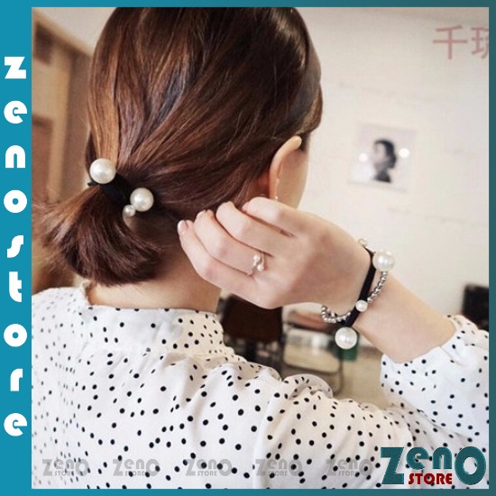 Set 5 dây buộc tóc màu đen đính hạt sang chảnh, chun buộc tóc đàn hồi không đau PT24