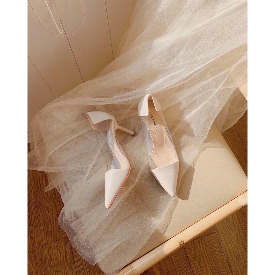 MÃ H30 Giày cao gót phối mika gót nhọn cao 7p sang chảnh