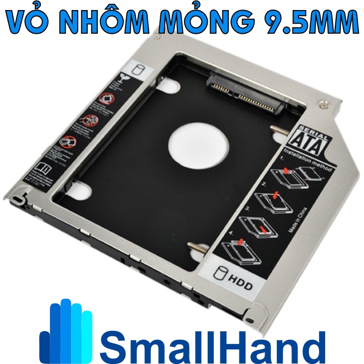 Caddy Bay nhôm 9.5mm - Sata3 cho SSD và HDD 2,5” – Khay ổ cứng thay thế ổ DVD