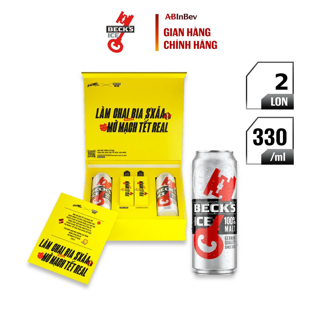 Bia Beck's Ice XẢ - Phiên Bản Giới Hạn Kết Hợp Cùng Wowy - Hộp 2 Lon (330ml/lon) Tặng Kèm Syrup Sả Pha Chế