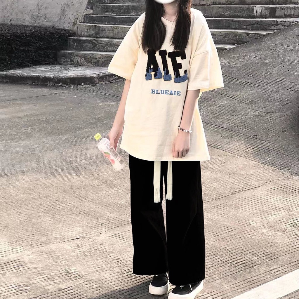 Set Áo Thun Ngắn Tay Form Rộng Và Quần Dài Thời Trang Dành Cho Nữ