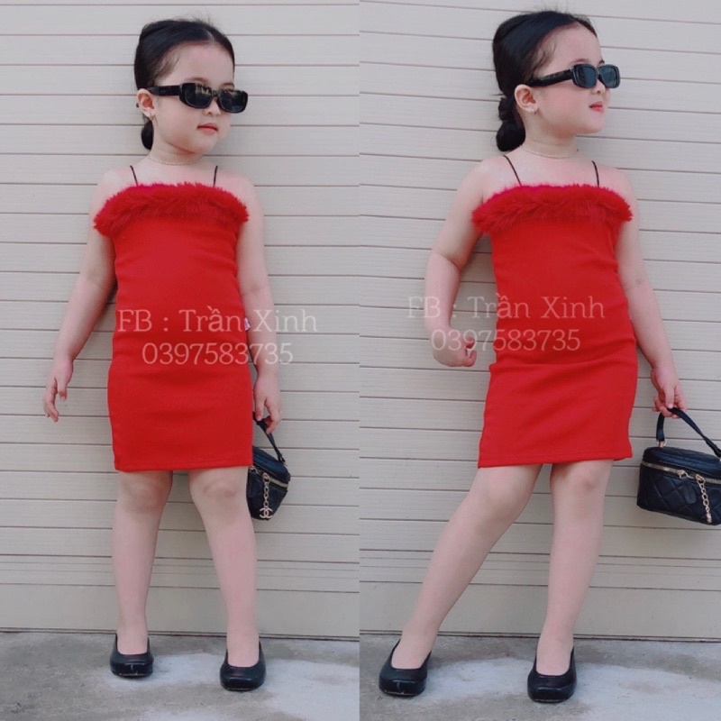 Đầm Body Lông  Hai Dây Sang Trọng Cho Bé Gái Chất Thun Gân Co Dãn