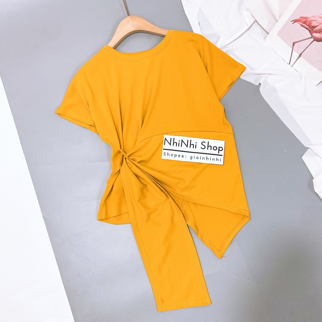 Áo kiểu vạt dài ngắn tay, Áo thun kiểu rúm eo lệch vạt cổ tròn CS1562 - NhiNhi Shop