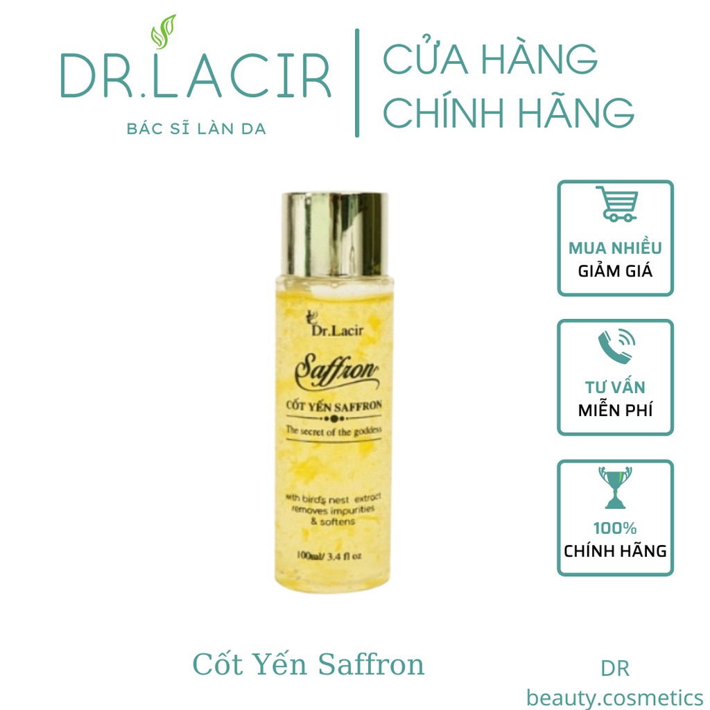 Toner Cốt Yến Safron Drlacir Chai 100ml,Cân bằng độ ẩm trên da,Giúp co nhỏ lỗ chân lông,Giúp làm sạch sâu cặn bã