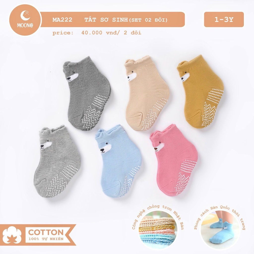 Moon@ 2022 - Set 2 đôi tất thu đông chống trơn trượt bé trai/ bé gái