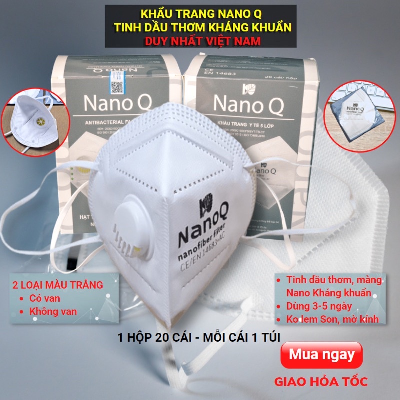 Khẩu trang N95 có van thở Nano Q 5 lớp chính hãng có màng lọc Nano tinh dầu bạc hà không hôi khi đeo