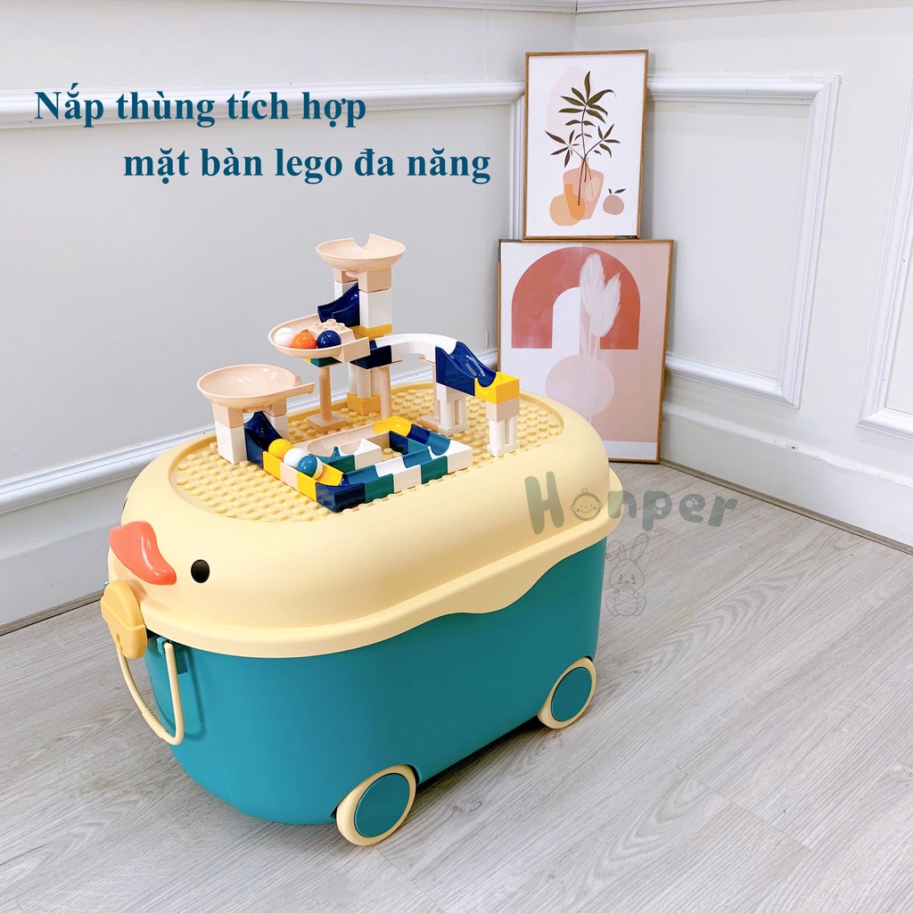 Thùng đựng đồ chơi cho bé hình vịt heo có bánh xe.