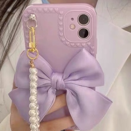 Ốp Điện Thoại tpu Mềm Đính Nơ Và Ngọc Trai Có Thể Tương Thích Với Iphone 12 13 11 pro max xs max xr x 7 8 plus