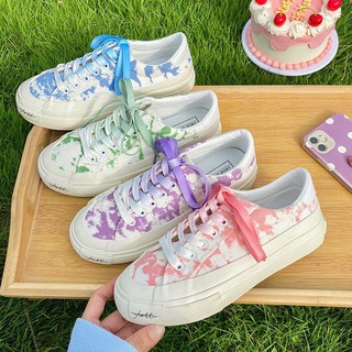 Giày ulzzang đế cao loang màu, giày thể thao bata nữ cổ thấp vải canvas full box