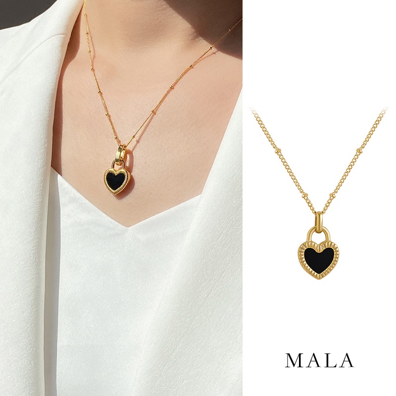 Vòng cổ MAYEBE LAVEND thép titan mạ vàng 18k mặt hình trái tim màu trắng đen kiểu Hàn Quốc cho nữ