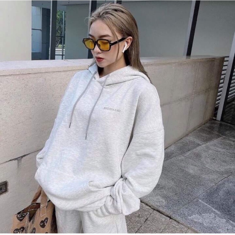 CẢ SET ÁO HOODIE NỈ + QUẦN JOGGER XÁM CHỮ NHỎ FORM RỘNG UNISEX | BigBuy360 - bigbuy360.vn