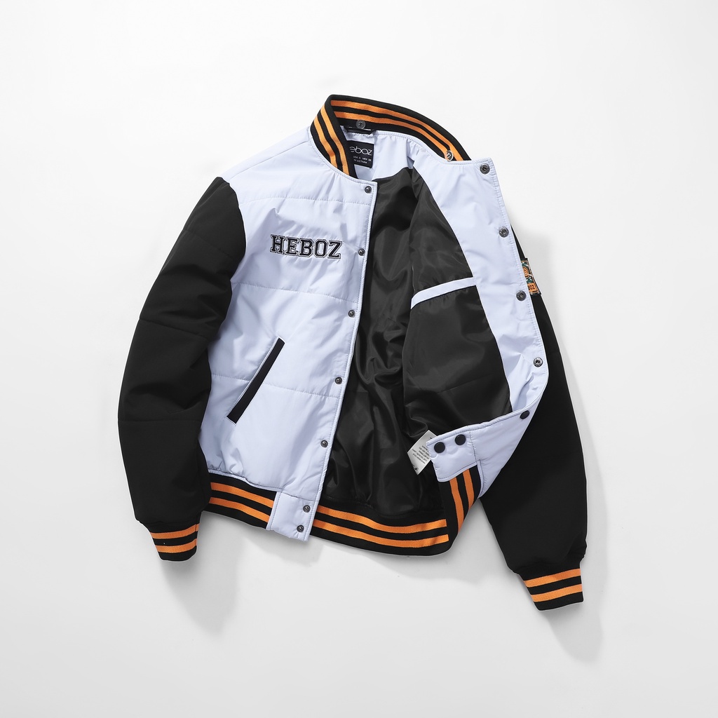 Áo khoác bóng chày unisex nam HEBOZ Bomber Varsity Jacket 2M chất dù trần bông dày dặn có nón tháo rời  - 00000843