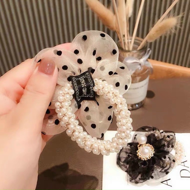 dậy buộc tóc hình hoa hoạ tiết chấm bi nữ tính phong cách hàn quốc