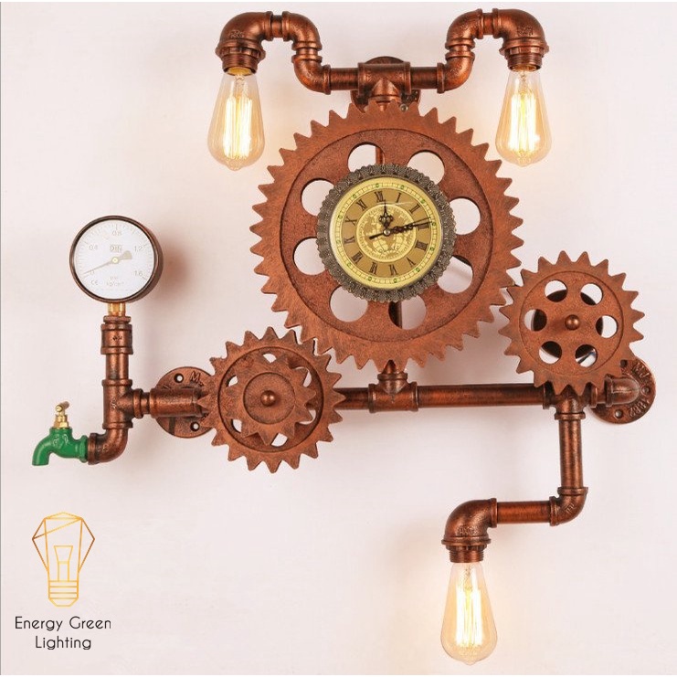Đèn Tường Energy Green Lighting Retro DT-0218 - Bánh Răng , Đồng Hồ Chuyển Động Cùng Đèn - Kiểu Dáng Cổ Điển