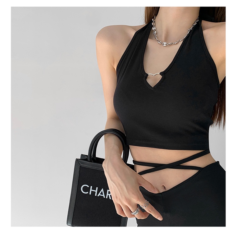 Áo Hai Dây Ngắn Hở Rốn Hình Trái Tim Kim Loại Gợi Cảm Mùa Hè Cho Nữ