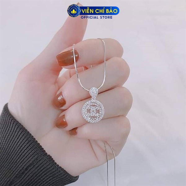 Dây chuyền bạc nữ CC tròn đá trắng bạc S925 thời trang phụ kiện trang sức nữ Viễn Chí Bảo M400042-D400116