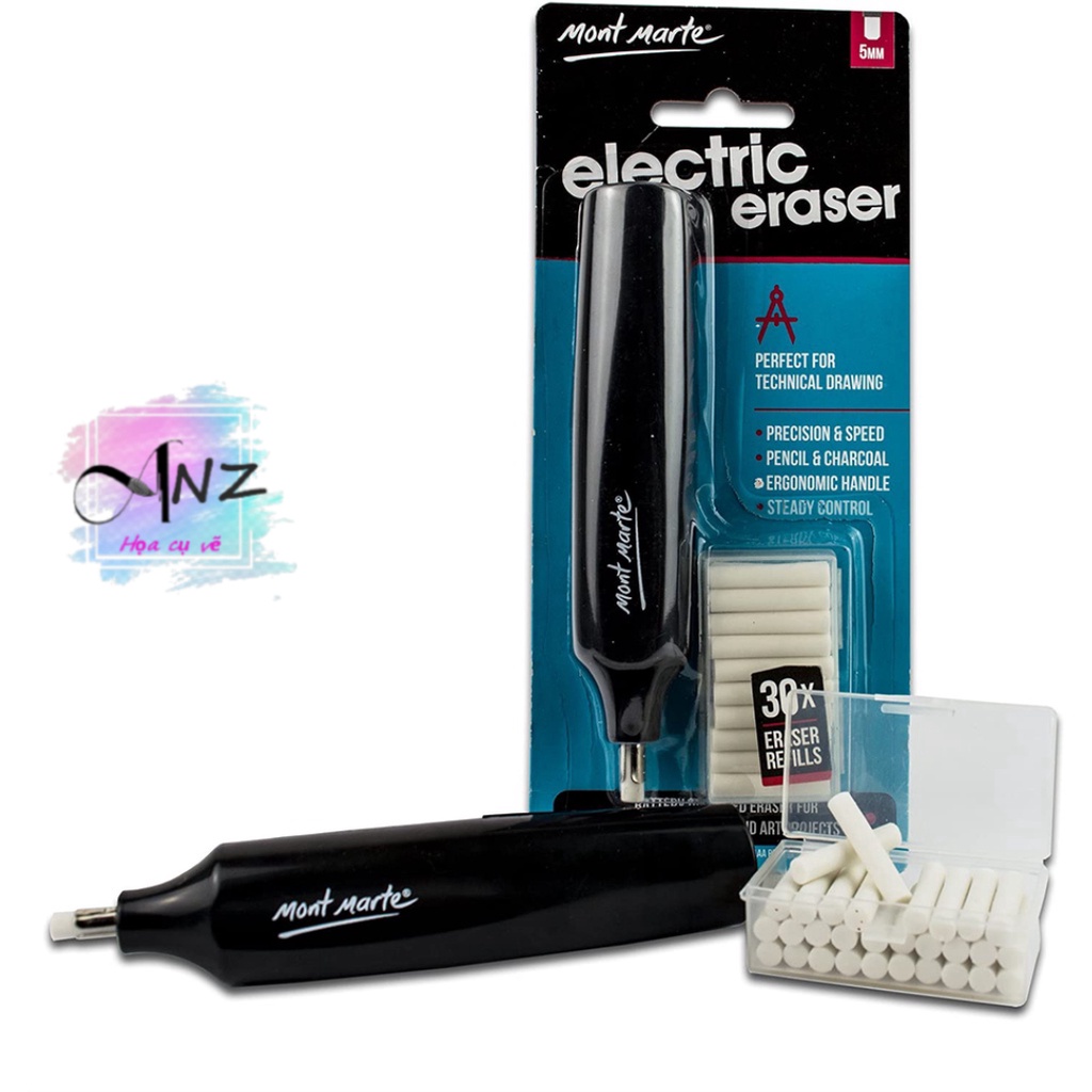 Tẩy điện Mont Marte kèm 30 viên tẩy, Mont Marte Electric Eraser with 30pc Erasers