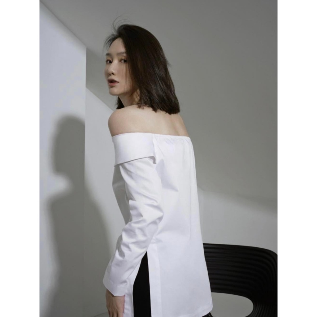 Áo Sơ Mi Trễ Vai Gập Eclipse Clothing Chất Sơ Mi Dày Dặn Không Nhăn Thiết Kế Có Chun Phía Sau