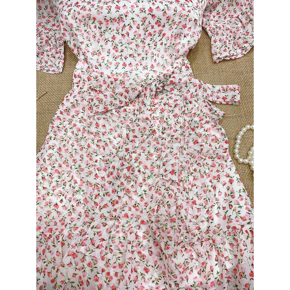 ĐẦM VÁY VOAN HOA NHÍ CỔ TRÒN TAY LỠ BÈO PHỐI CÁCH ĐIỆU  - Hình Shop Chụp Thật