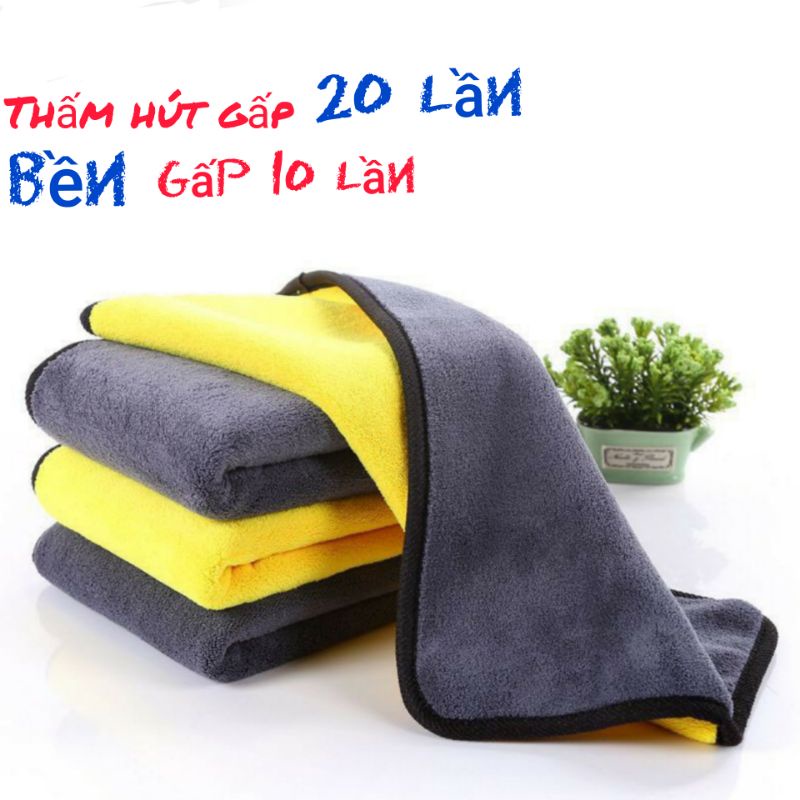 Khăn lau ô tô xe hơi lau bếp lau kính lau tay màu vàng 2 lớp cao cấp siêu mền