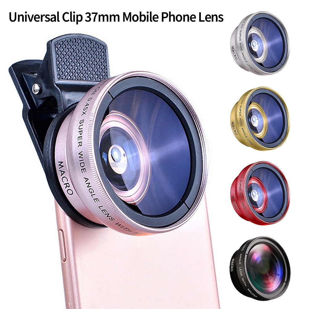 Ống Kính Góc Rộng 0.45x 49uv + Macro HD 2 Trong 1 37mm Chuyên Nghiệp Cho Điện Thoại iPhone Android