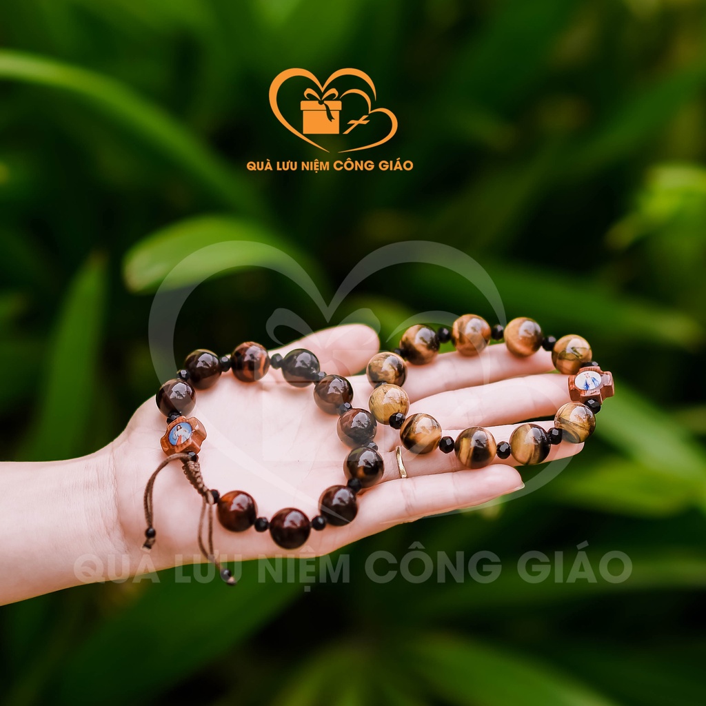 Chuỗi mân côi, chuỗi 10 đá nhân tạo 14li dây rút Quà Lưu Niệm Công Giáo